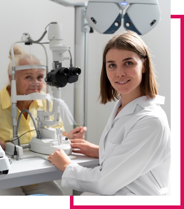 Swope Health eye doctor conducting exam with patient